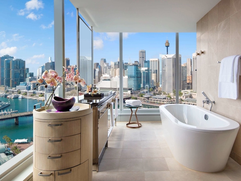 Sofitel Darling Harbour suite bathtub with views