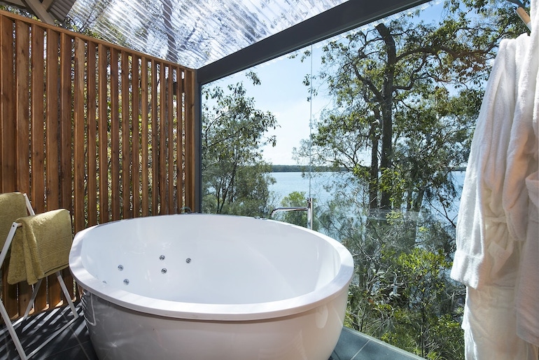 Eumarella Shores Noosa Lake Retreat's soaking spa tub with a view
