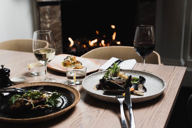 Gourmet meal by the fireplace at 5 Rooms At The Stirling Hotel