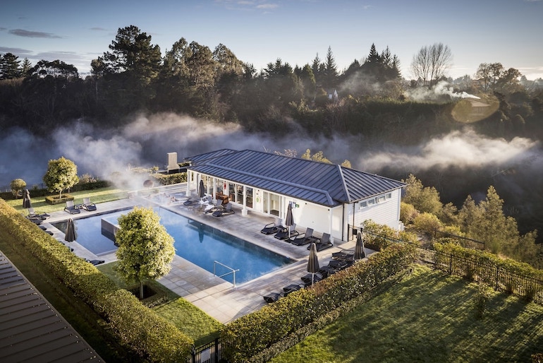 Hilton Lake Taupo's outdoor pool, misty mornings and laid back vibe.