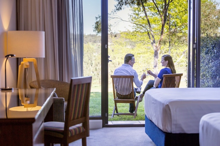 Yarra Valley Lodge suites and rooms have private balconies or direct access to garden areas, perfect for romantic weekend getaways from Melbourne. 