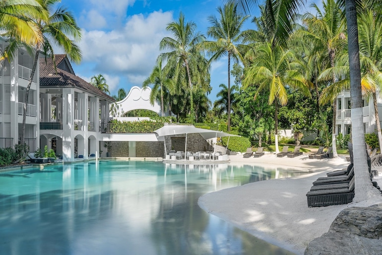 Peppers Beach Club's lagoon-style pool with sand