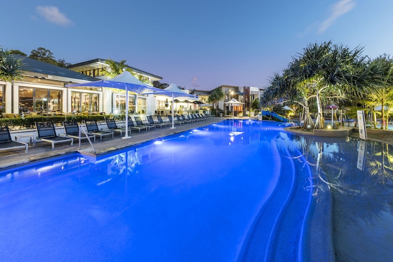 RACV Noosa Resort's outdoor pool at night