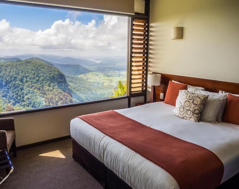 Picture window with mountain views at Binna Burra Sky Lodges