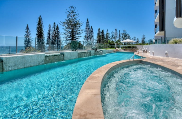 Outdoor pool and jetted pool at Oceans Mooloolaba