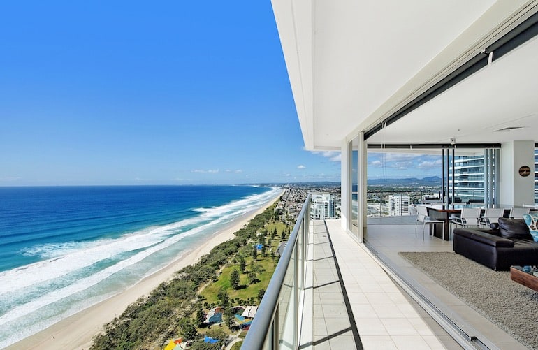 Spacious balcony with undisturbed ocean views at ULTIQA AIR on Broadbeach