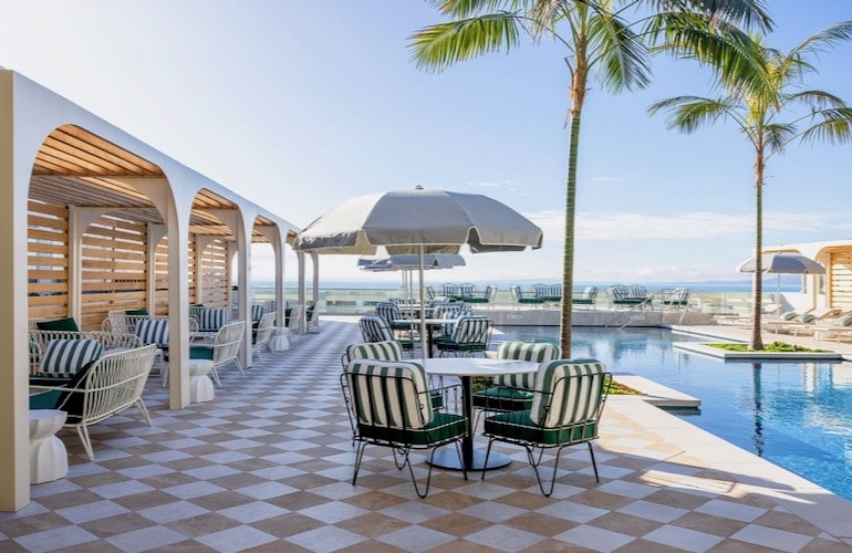 Outdoor pool and dining areas at InterContinental Sorrento Mornington Peninsula