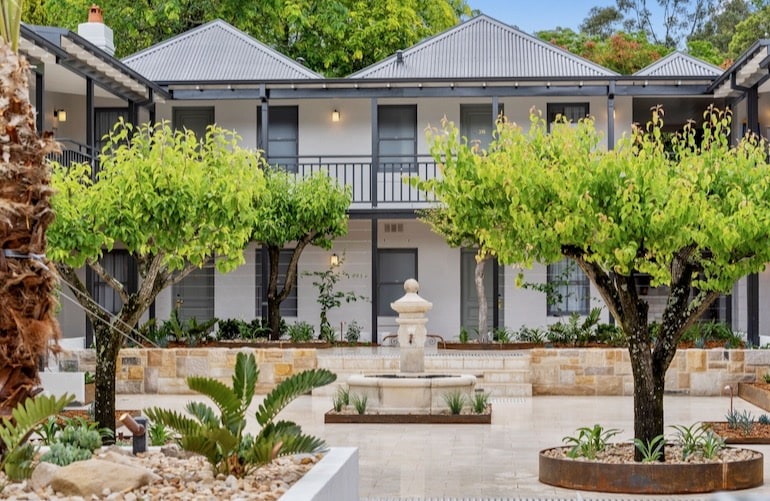 The courtyard at Wildes Boutique Hotel Kangaroo Valley