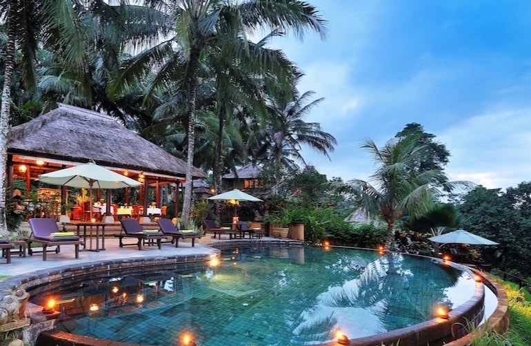 An intimate adults-only accommodation in Bali with only 10 traditional villas and outdoor pool area