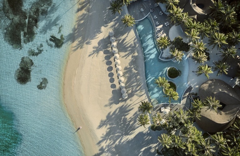 Aerial view of COMO Maalifushi, one of the top family-friendly Maldives hotels