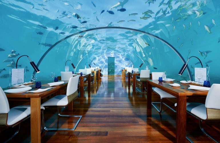 The underwater restaurant at Conrad Maldives Rangali Island