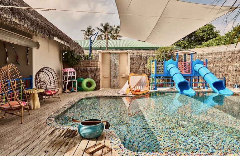 Finolhu Baa Atoll family-friendly Maldives hotel has slides and kiddie pools