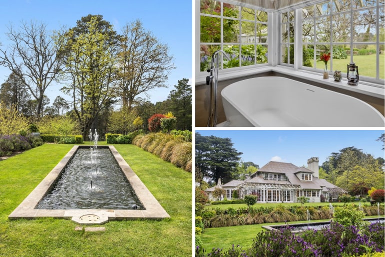 Parklands Country Gardens and Lodges, deep soaking tub with garden view, fountain and beautiful gardens