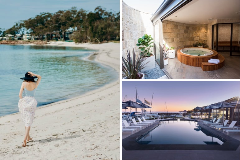 Anchorage Port Stephens beach, pool, and spa tub